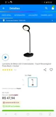 [Cliente ouro] Luminária de Mesa LED 3 Intensidades - Touch Recarregável Preta Black + Decker R$48