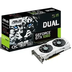 Placa de vídeo VGA ASUS Geforce GTX1060 3Gb GDDR5, 192-Bits, VR Ready, Auto-Extreme, Wing-Blade Fans, DVI/2-HDMI/2-DP, DUAL-GTX1060-O3G