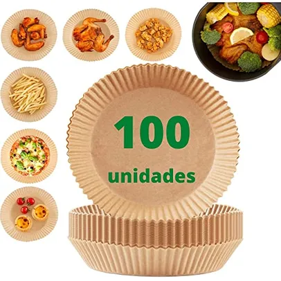 Kit com 100 unidades de papel descartável antiaderente para Air Fryer