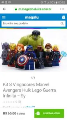 Kit 8 Vingadores Marvel Avengers Hulk Lego Guerra Infinita | R$65