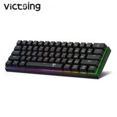 Teclado Mecânico 60% RGB Switch Blue Tipo-C, Bluetooth e W2.4 VicTsing