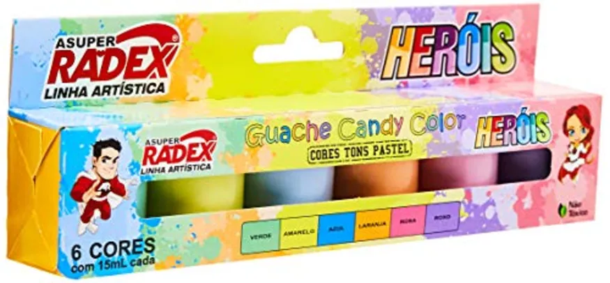 Tinta Guache 015ml 6 Cores Candy Color - Caixa com 6 cores, Multicolor | R$ 6,20