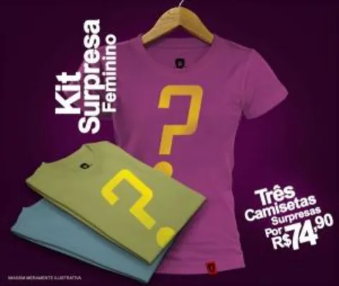 Trio de camisetas surpresas femininas a partir de R$67,41 na REDBUG