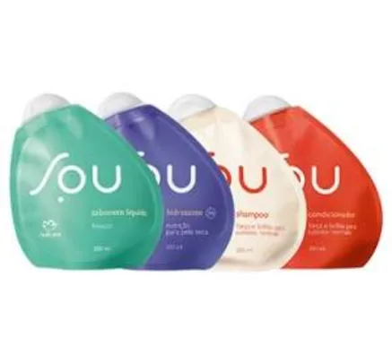 [Natura] Kit Cuidados Diários SOU - Sabonete líquido + Hidratante + Shampoo + Condicionador por R$ 35