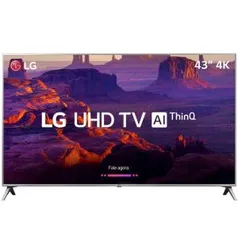 Smart TV LED 43" LG 43UK6510 Ultra HD 4k com Conversor Digital 4 HDMI 2 USB Wi-Fi Thinq Ai Dts Virtual X 60Hz R$1849