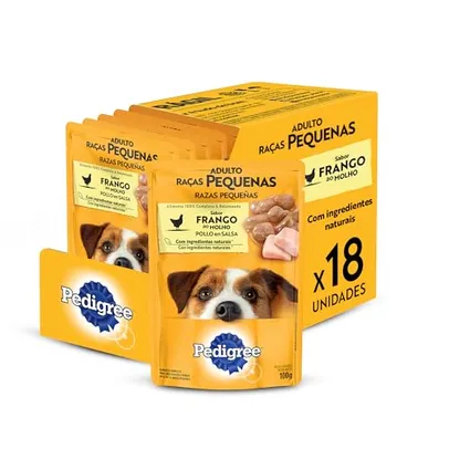 [REC] Pack Ração Úmida Pedigree Sachê Frango ao Molho para Cães Adultos de Raças Pequenas 100 g - 18 unidades