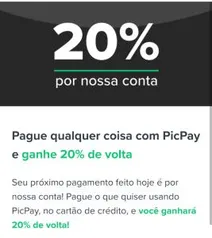 [APP] 20% CASHBACK limitado a R$10,00 para pagamento de contas, recarga, amigos etc..