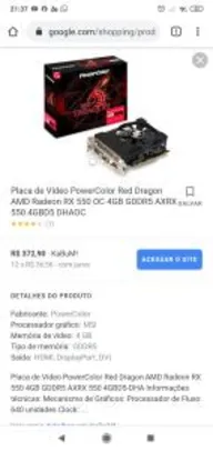Placa de Vídeo PowerColor Red Dragon AMD Radeon RX 550 OC, 4GB