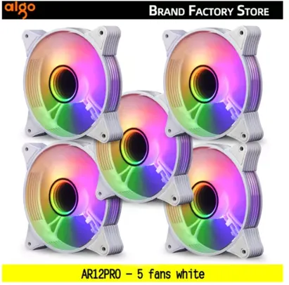 KIT 5 Fans / Ventoinha Aigo AR12 Pro ARGB Branco 