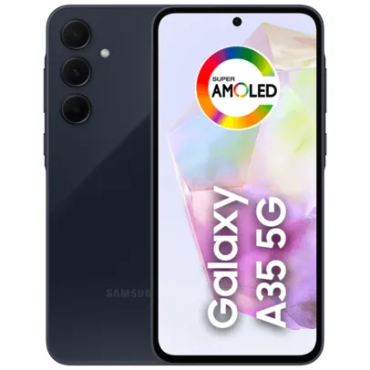 Smartphone Samsung Galaxy A35 5G 128GB 6GB RAM, Tela 6.6 Super AMOLED 120Hz, IP67, NFC, Áudio Estéreo