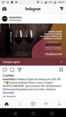 DESCONTO DE 50% EM QUALQUER ASSINATURA WINE