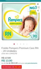 Fralda Pampers Premium Care RN - 20 Unidades | R$14