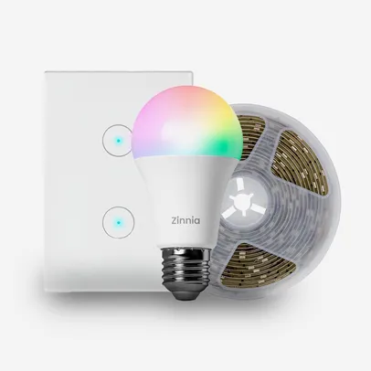 KIT CASA INTELIGENTE ZINNIA, INTERRUPTOR SMART, 2 BOTAO, BRANCO, LAMPADA CRUX CR100 E FITA DE LED CE