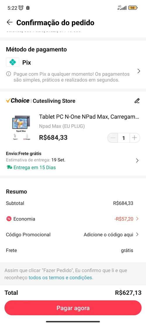 Imagem na descrição da promoção