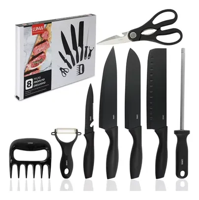 Kit Churrasco 8 Acessórios De Inox 3cr13 Premium Facas Lumai