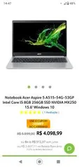 Notebook Acer Aspire 5 A515-54G-53GP Intel Core I5 8GB 256GB SSD R$ 3407