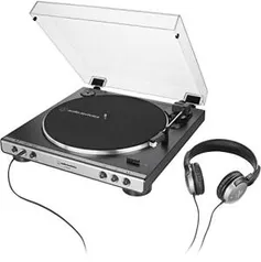 Toca-Discos Audio-Technica Automático AT-LP60XHP-GM Grafite Belt-Drive com Fone de Ouvido ATH-250AV