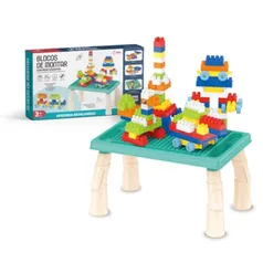 MESA INFANTIL EDUCATIVA COM BLOCOS DE MONTAR MEGA COMPRAS MC927 (Azul)