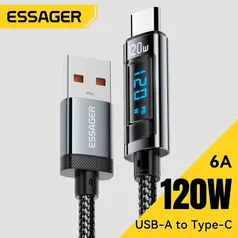 [Taxa inclusa] Cabo Essager 120W com Display e Acabamento Premium - USB para USB C, Carregamento Rápido, 480MB/s