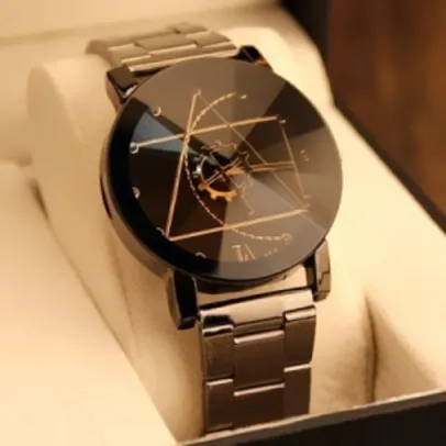 Gear Geometric Steel Band Quartz Watch  -  BLACK  por R$ 12