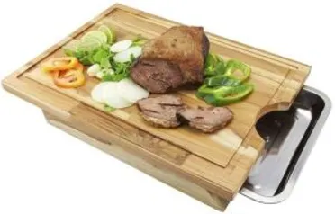 Tabua de Corte Carne Churrasco Madeira com Bandeja Inox 42cm | R$ 90