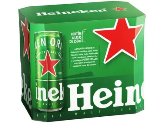 Leve 5 pague 4 - Cerveja Heineken - pack com 6 latas de 250ml