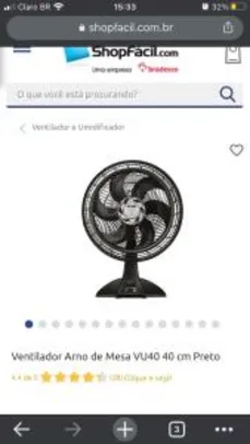 Ventilador de Mesa Arno Ultra Silence Force VU40 com 3 Velocidades 220v | R$156