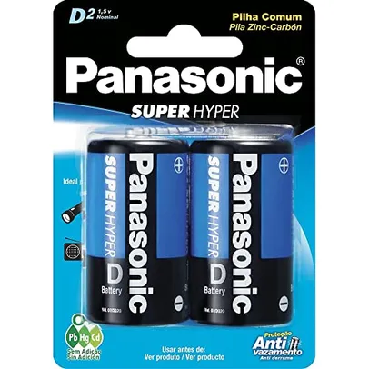 [Super] Pilha Comum Grande D com 2 Proteção Antivazamento, Panasonic, UM-1SHS128, Cinza, pacote de 2