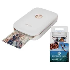 Impressora Fotográfica para Smartphone HP Sprocket 100 + Papel Fotográfico HP Zink Autocolante - 20 Folhas - R$657