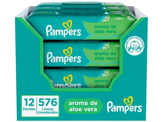 Lenço Umedecido Pampers Aloe Vera 12 Pacotes com 48 Unidades Cada