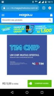Site Magazine Luiza - Chip 4G Tim com Frete Grátis ou retirar na loja