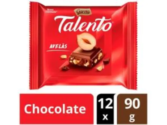 [App+Cliente Ouro] Barra de Chocolate Talento Ao Leite com Avelãs - 90g 12 Unid Garoto | R$32