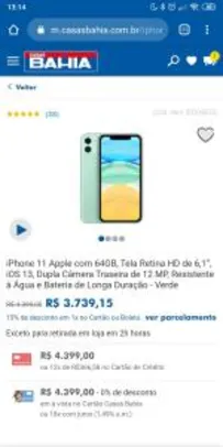 iPhone 11 64GB VERDE - Casas Bahia | R$3739