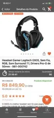 Headset Gamer Logitech G935, Sem Fio, RGB