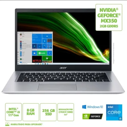 [APP]Notebook Acer Aspire 5 A514-54G-586R Intel Core i5 11ª Gen 8GB 256GB ssd MX350 14' Win10 | R$3.671