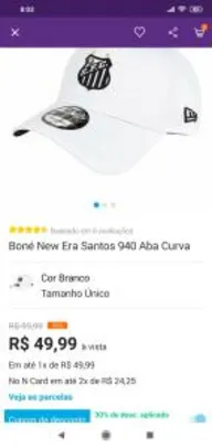 Boné New Era Santos 940 Aba Curva - Branco