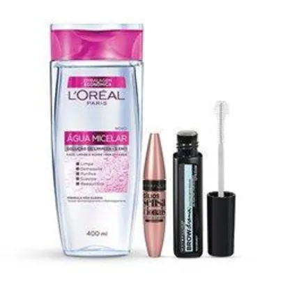Kit Água Micelar L'Oréal 5 em 1 + Máscara para Cílios Maybelline Cílios Sensacionais Lavável - R$90