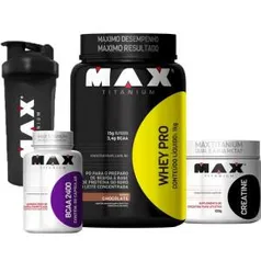 Combo Whey Pro + Bcaa + Creatina + Coqueteleira R$ 49