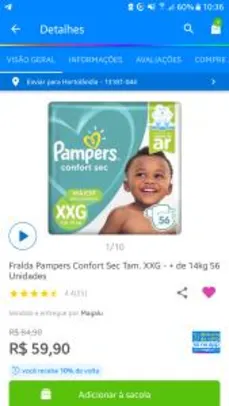 [APP+Cashback = R$54] Fralda Pampers Confort sec 56 unidades XXG | R$59