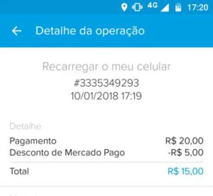 R$5 de desconto para recarregar o celular (Mercado Pago)