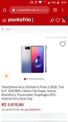 Smartphone Asus Zenfone 6 Prata 128GB R$3.071