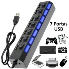 [🇧🇷] Hub USB com 4/7 Entradas USB 2.0 de Alta Velocidade com Botão Liga Desliga 