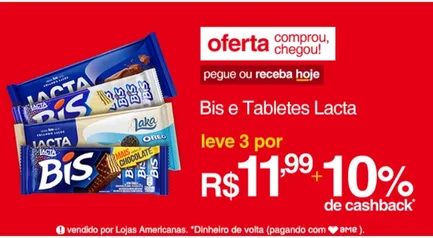 Seleção de chocolates Lacta 3 por 11,99 + cashback de 10%