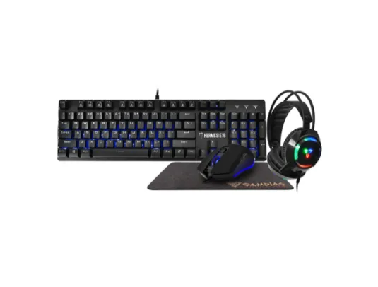 Combo Gamer Gamdias E1B 4 em 1, com Teclado Mecânico, Headset, Mouse e Mousepad 