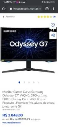 Monitor Gamer Curvo Samsung Odyssey G7 27"