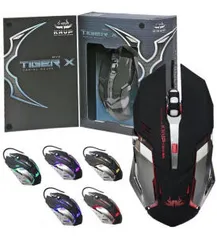 Mouse Óptico Gamer USB 2400 Dpi 6 Botões Led Rgb 7 Cores Cabo Base Metal Knup Kp-V19 Tiger X Preto