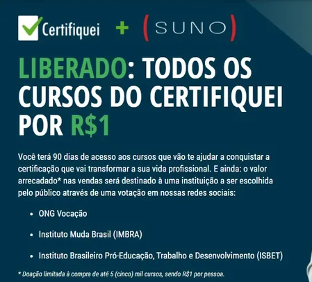 [CURSOS] Suno + Certifiquei com cursos por R$1! 