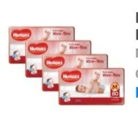 Fralda huggies 4 pacotes de 80 unidades tamanho M 5,5kg a 9,5 kg R$179