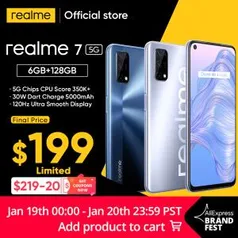 Smartphone Realme 7, 5g, 6gb, 128gb, 120hz 48mp câmera versão global R$1126