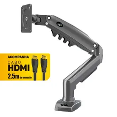 Suporte Multiarticulado de Mesa elg com Pistão a Gás para Monitores de 17 a 35 + Cabo hdmi 2.5m - F9